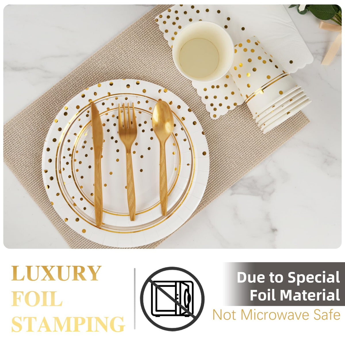 168Pcs White and Gold Paper Plates and Napkins Party Supplies for 24 Guest