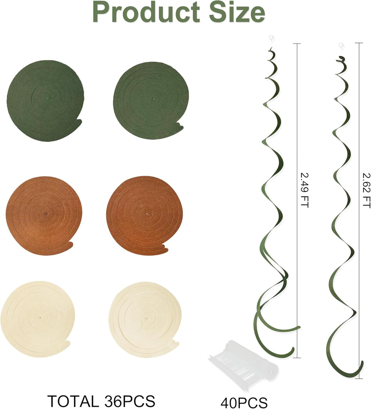 36 Pcs Jungle Hanging Swirl Decorations Sage Green Brown Beige Felt Swirl Streamer Spiral Ceiling