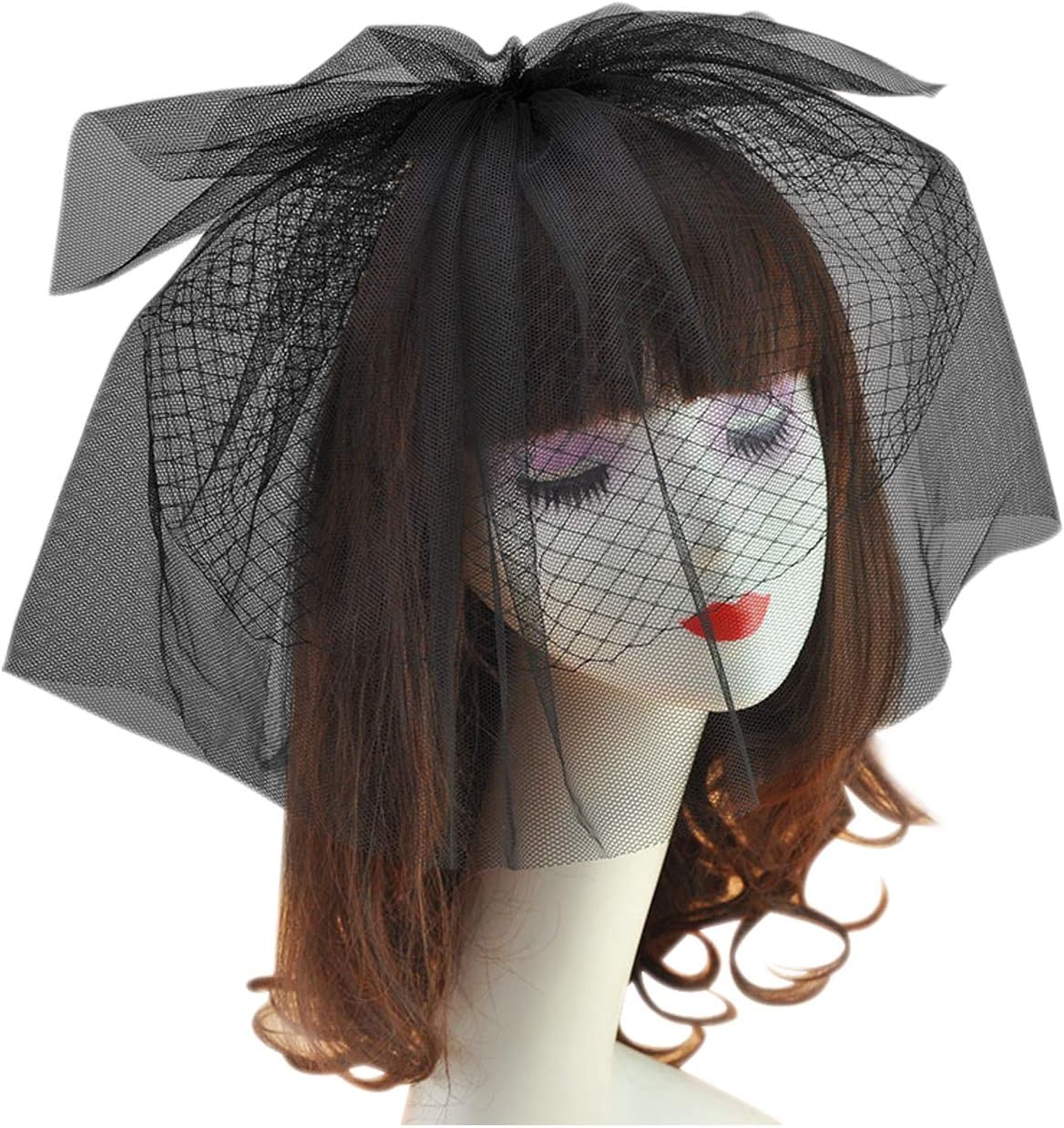 Ayliss Women Mesh Veils Black Bridal Birdcage Short Wedding Face Veil with Clip Tulle Gothic Bride