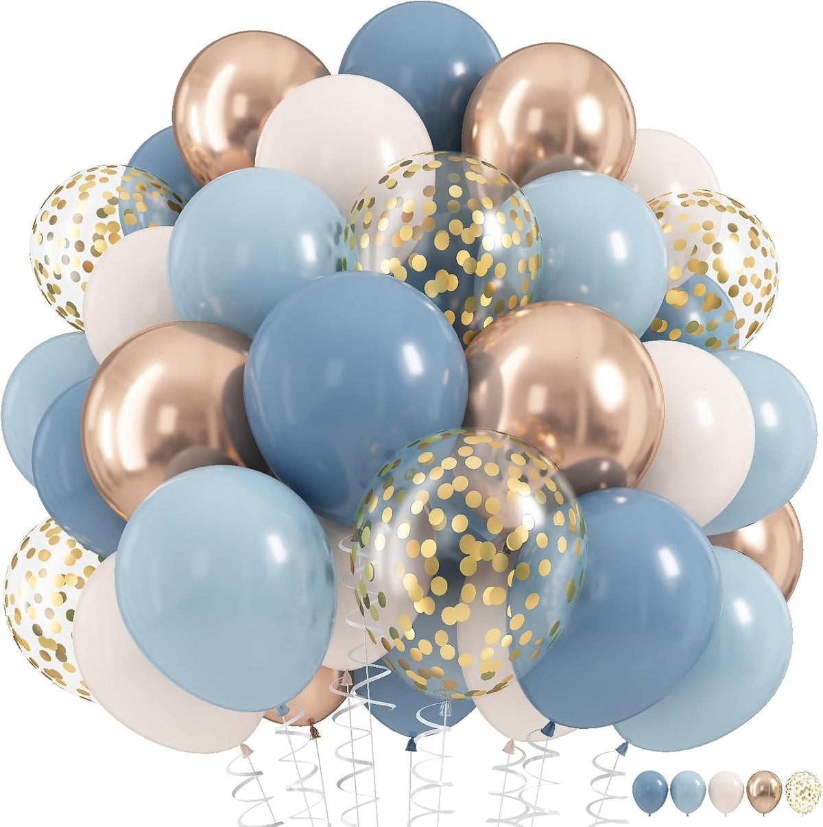 Dusty Blue Balloon Set, 60Pcs 12 Inch Slate Muted Baby Blue Fog Pastel Light Blue White Sand
