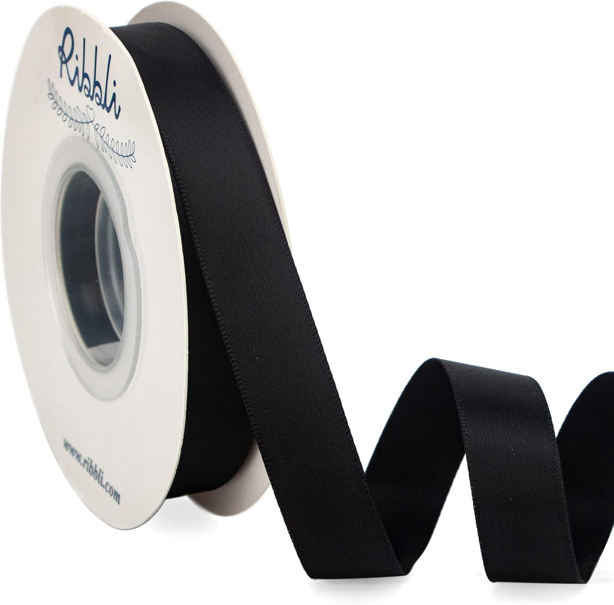 Ribbli Black Satin Ribbon 5/8 inch x Continuous 25 Yards,Double Faced Satin Use for Craft, Gift