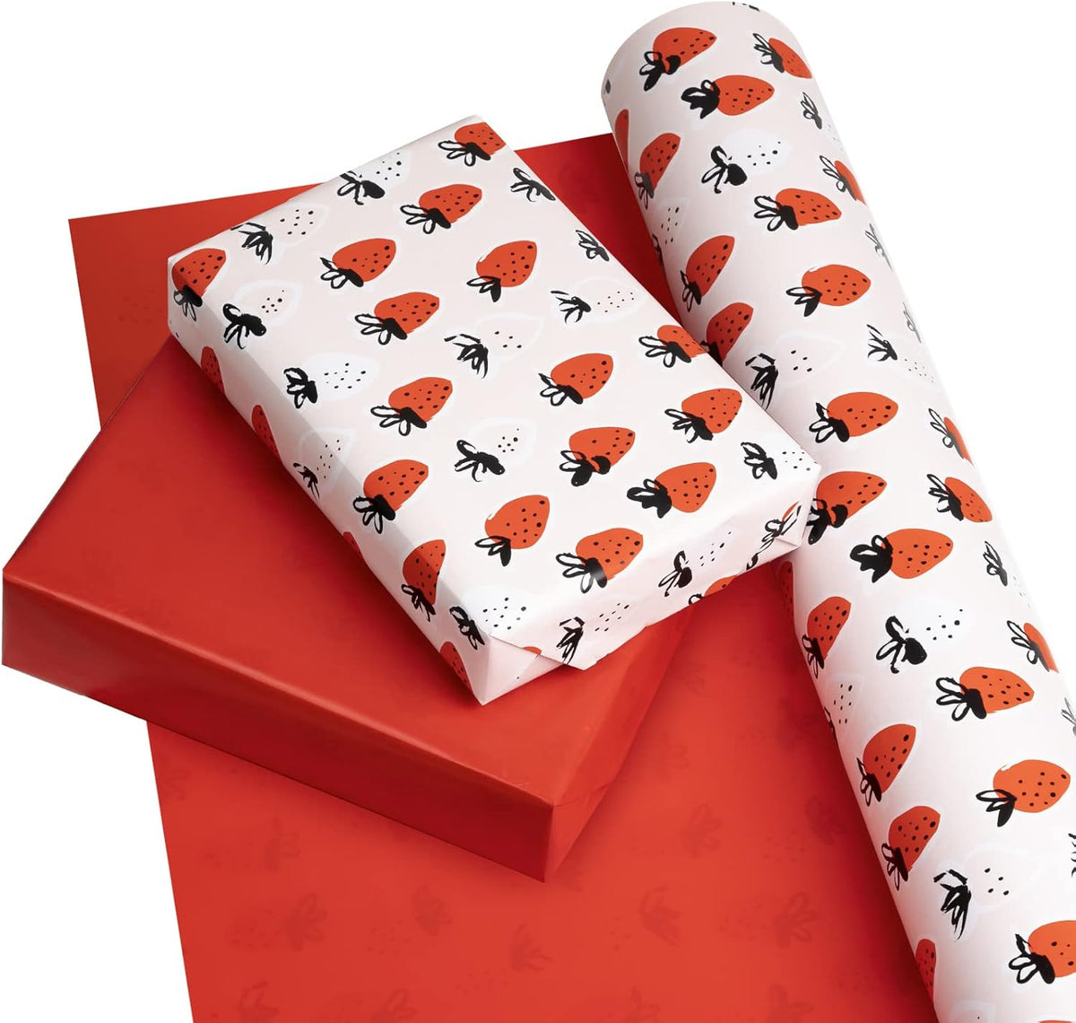 WRAPAHOLIC Reversible Strawberry Wrapping Paper - Mini Roll - 17 Inch X 33 Feet - Sweet Strawberry
