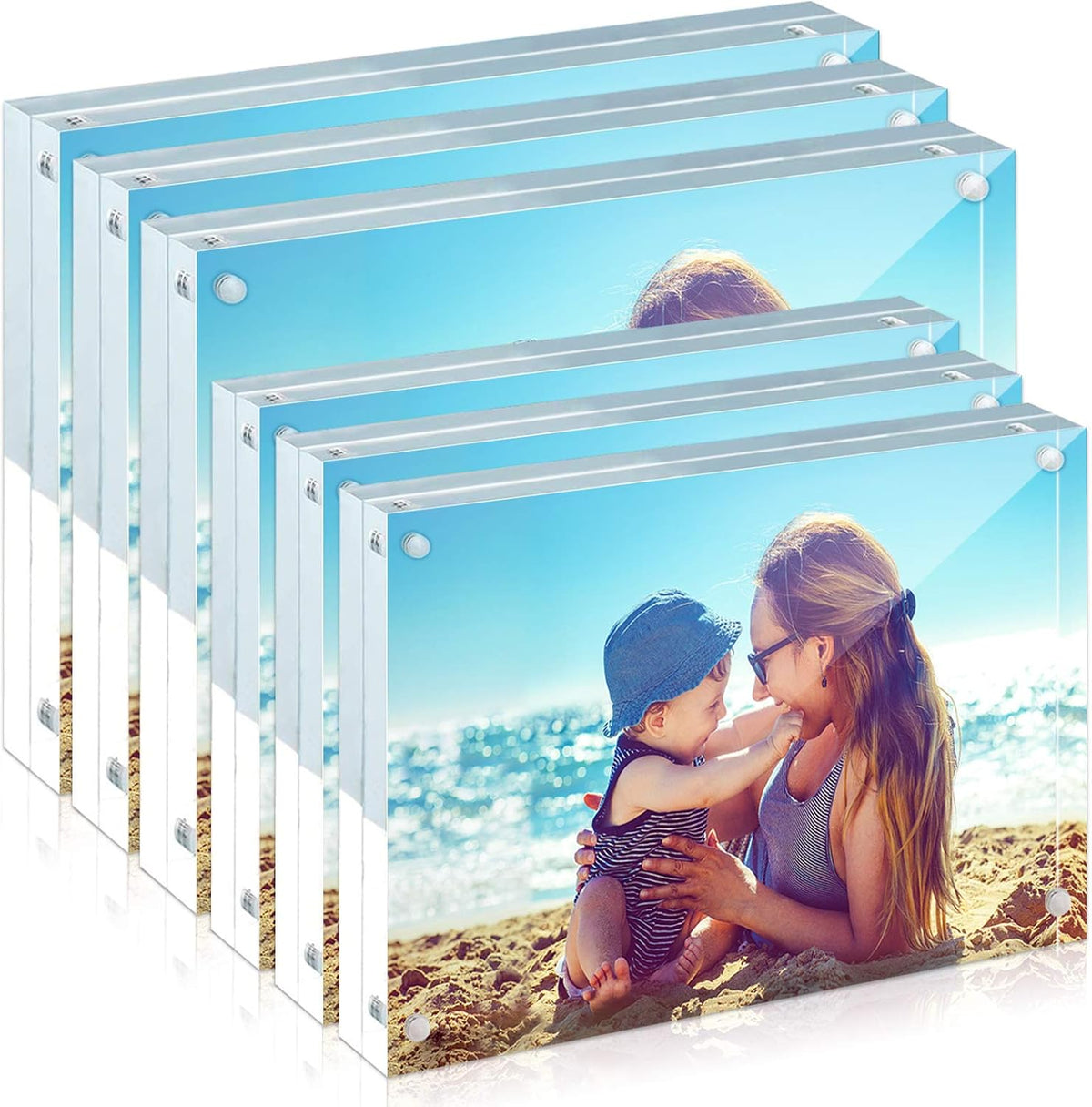 HELPLEX 6 Pack Acrylic Frame, 5x7&4x6 Combinations, 20% Thicker, 20-24mm Thick Acrylic Picture