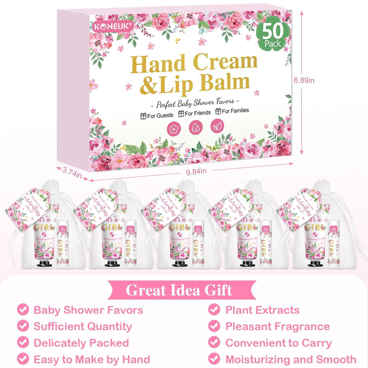 50 Pack Bulk Hand Cream and Lip Balm Gifts Sets, Baby Shower Favors and Bridal Shower Favors for