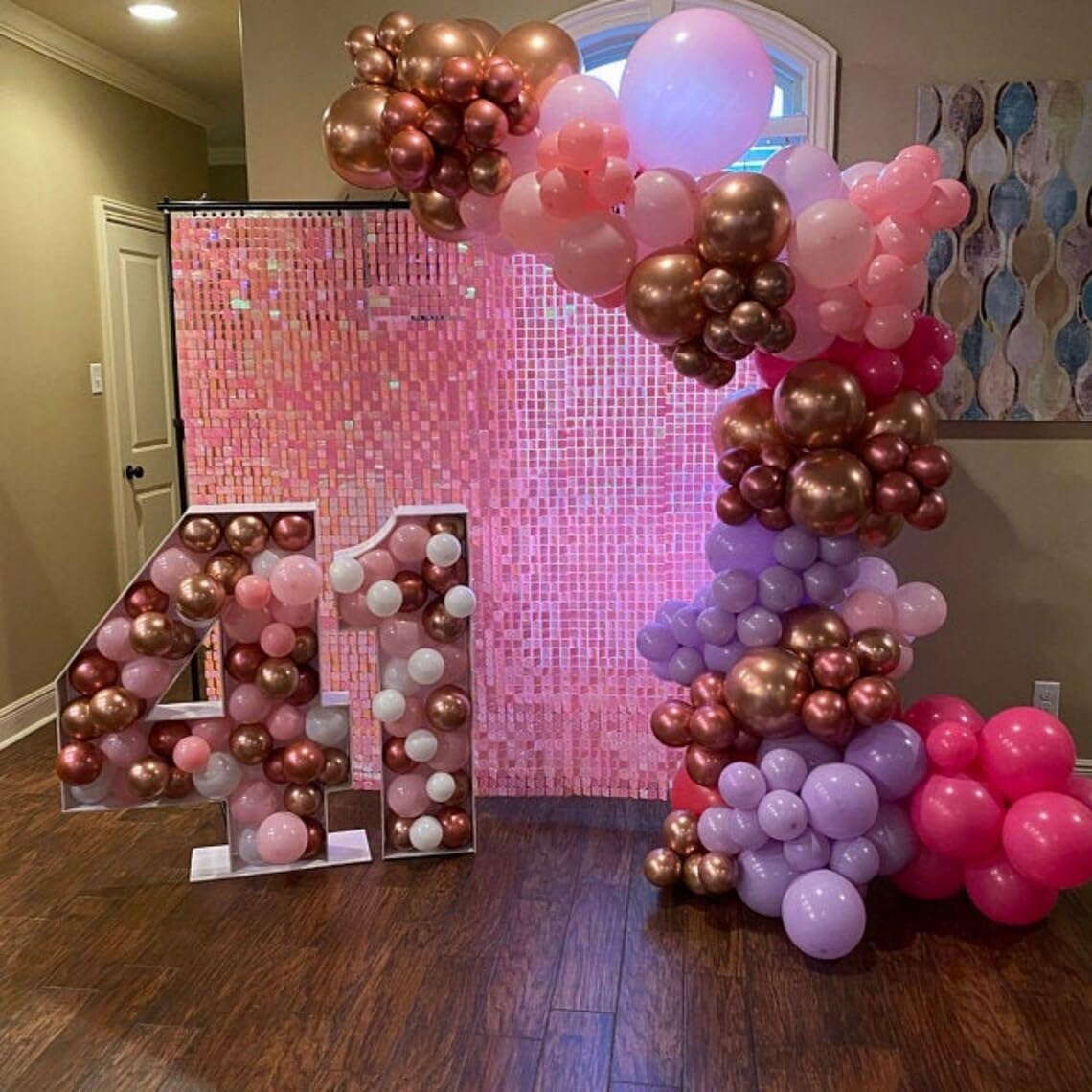 Pink and Purple Balloon Set, 60Pcs Hot Pink Lilac Lavender Balloon with Metallic Rose Gold