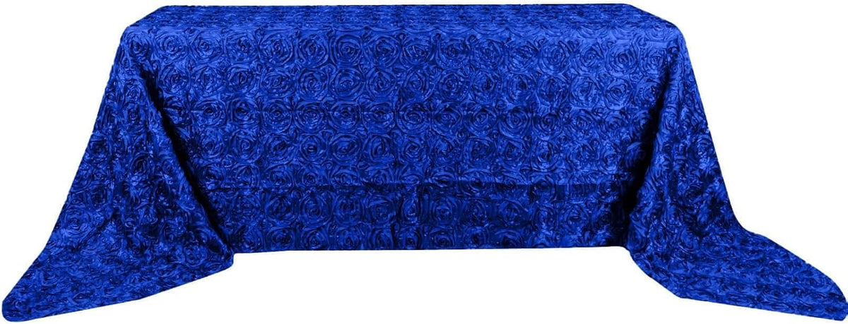 Efavormart 90"x156" Wholesale Rectangle Table Cover Royal Blue Grandiose Rosette 3D Satin