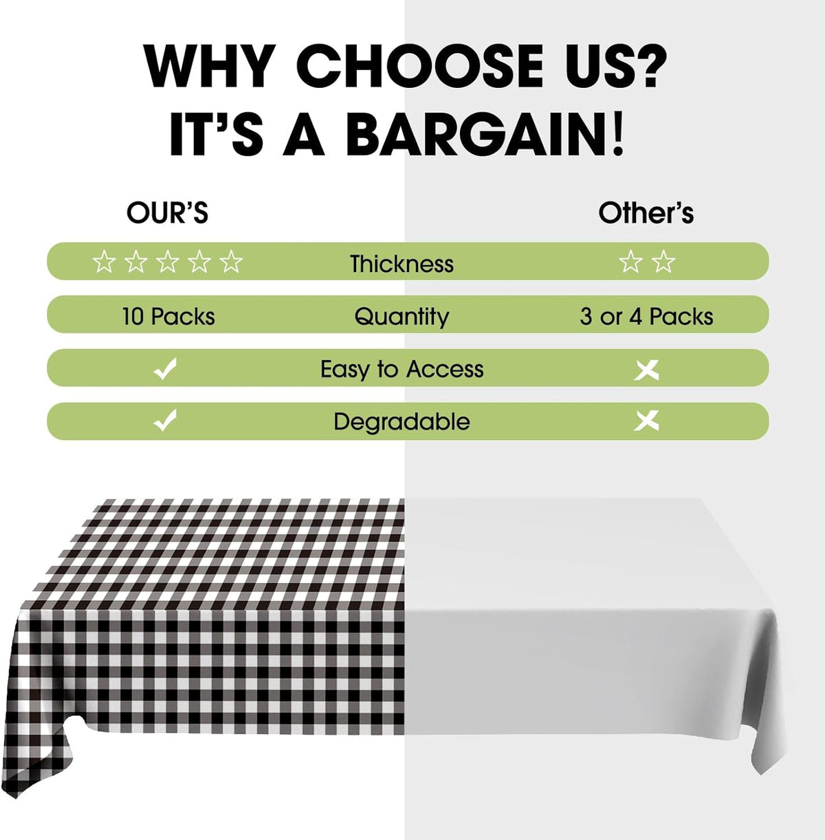 Pureegg Plastic Table Cloth Disposable 10 Pack, 54 x 108 Inch Table Cloths, Party, Picnic