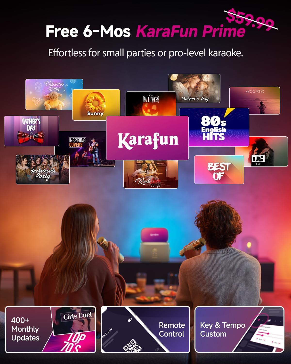 Ikarao Karaoke Machine for Adults, with Lyrics Display Screen, 2 Self-Charging Wireless