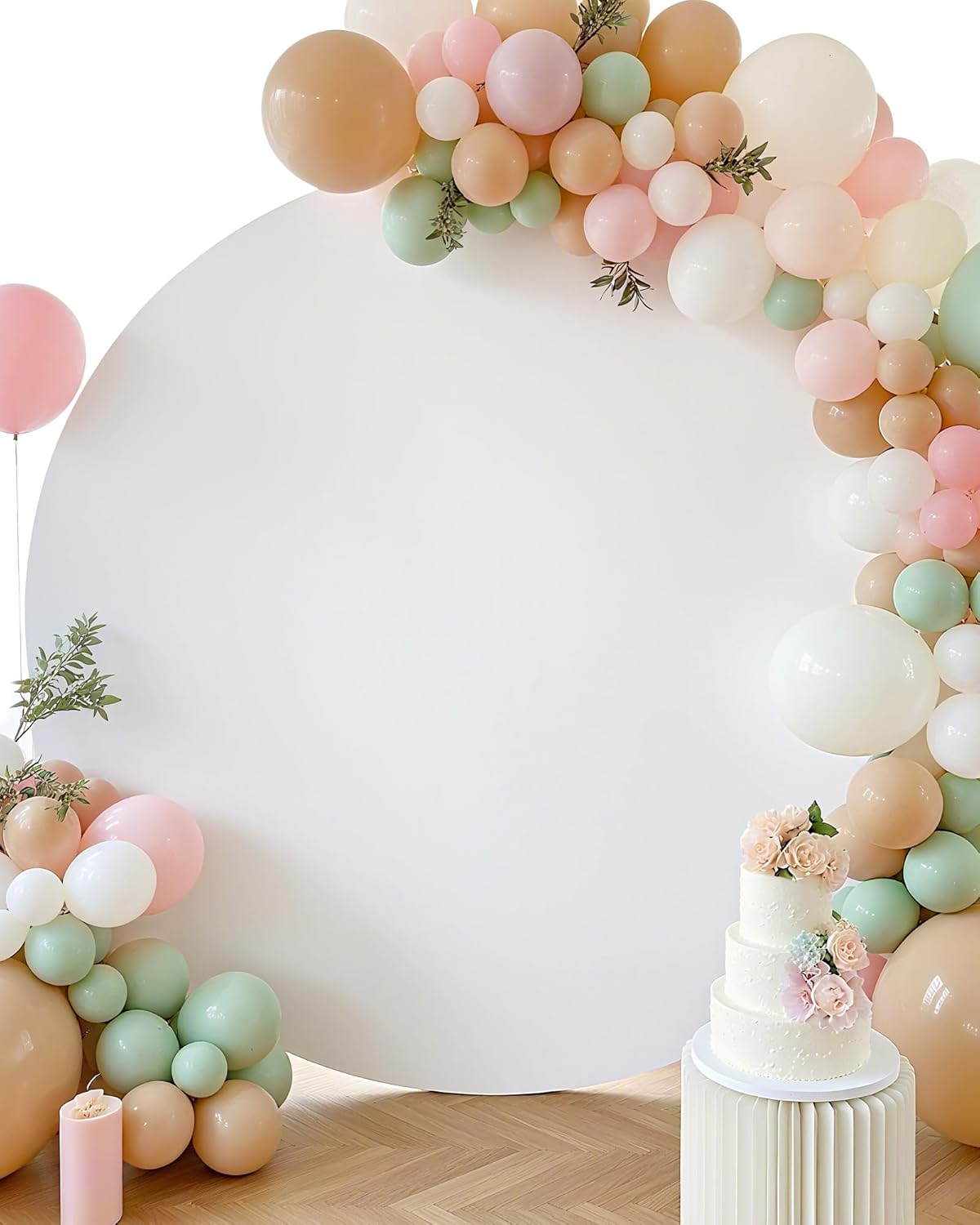 HEMMOTOP 7.2x7.2 ft Round Backdrop Cover White, Circle Arch Stand Cover for Wedding, Balloon Arched