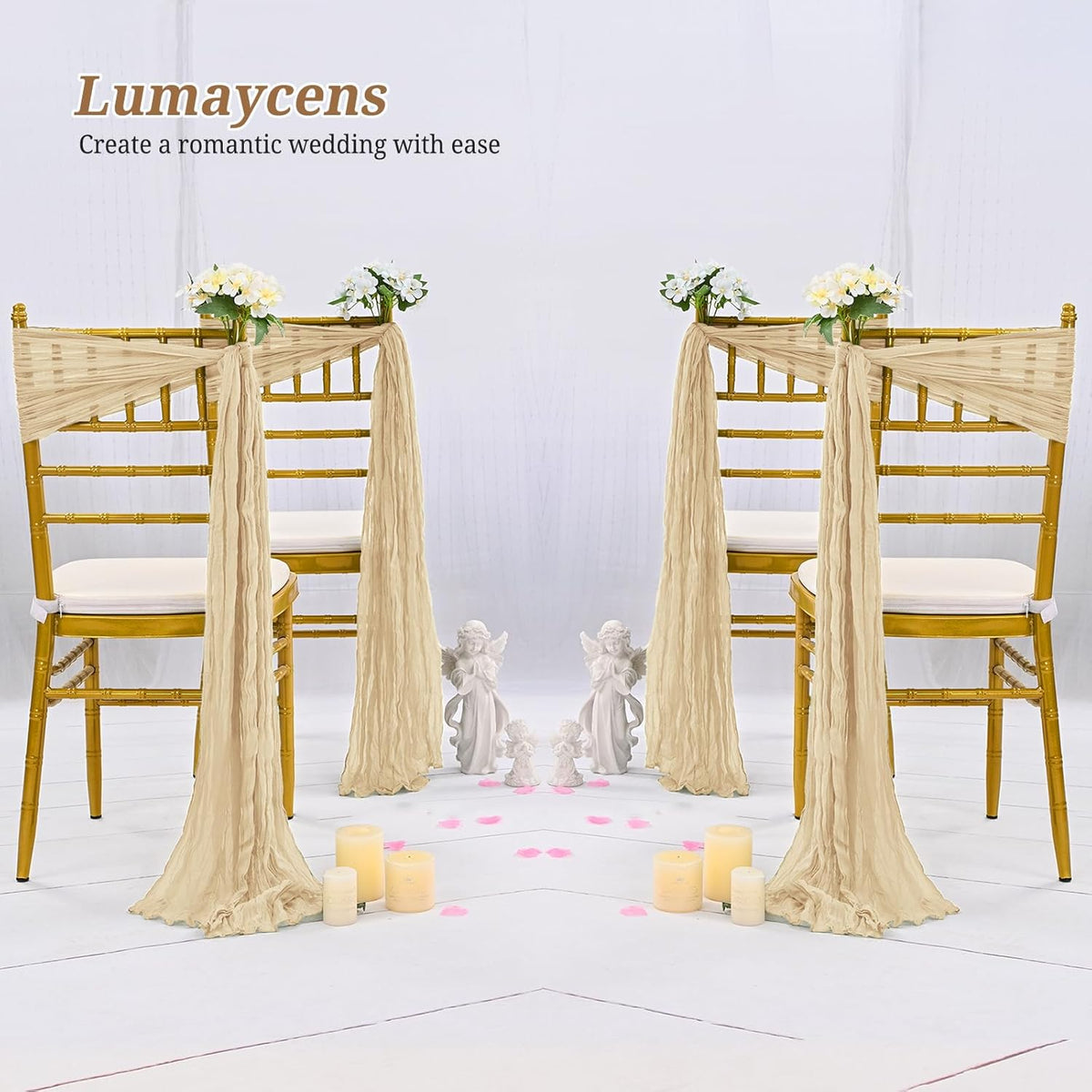 50 PCS Cheesecloth Chair Sashes Bows Wedding Aisle Decorations Chair Ribbon Ties Back Sash for
