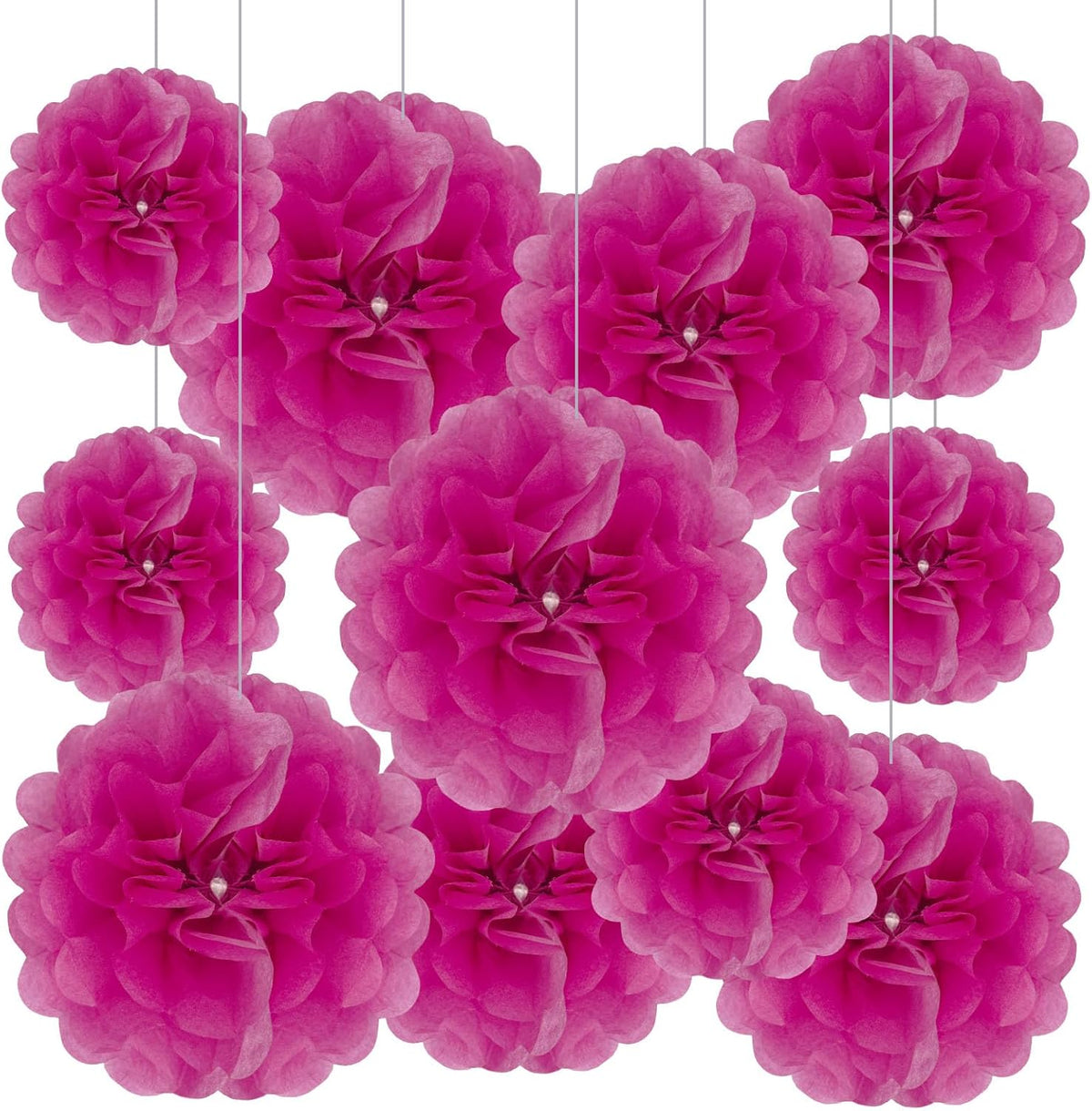 Tissue Paper Pom Poms, Fuchsia Tissue Paper Flowers, Hanging Flower Balls for Weddings Fiesta