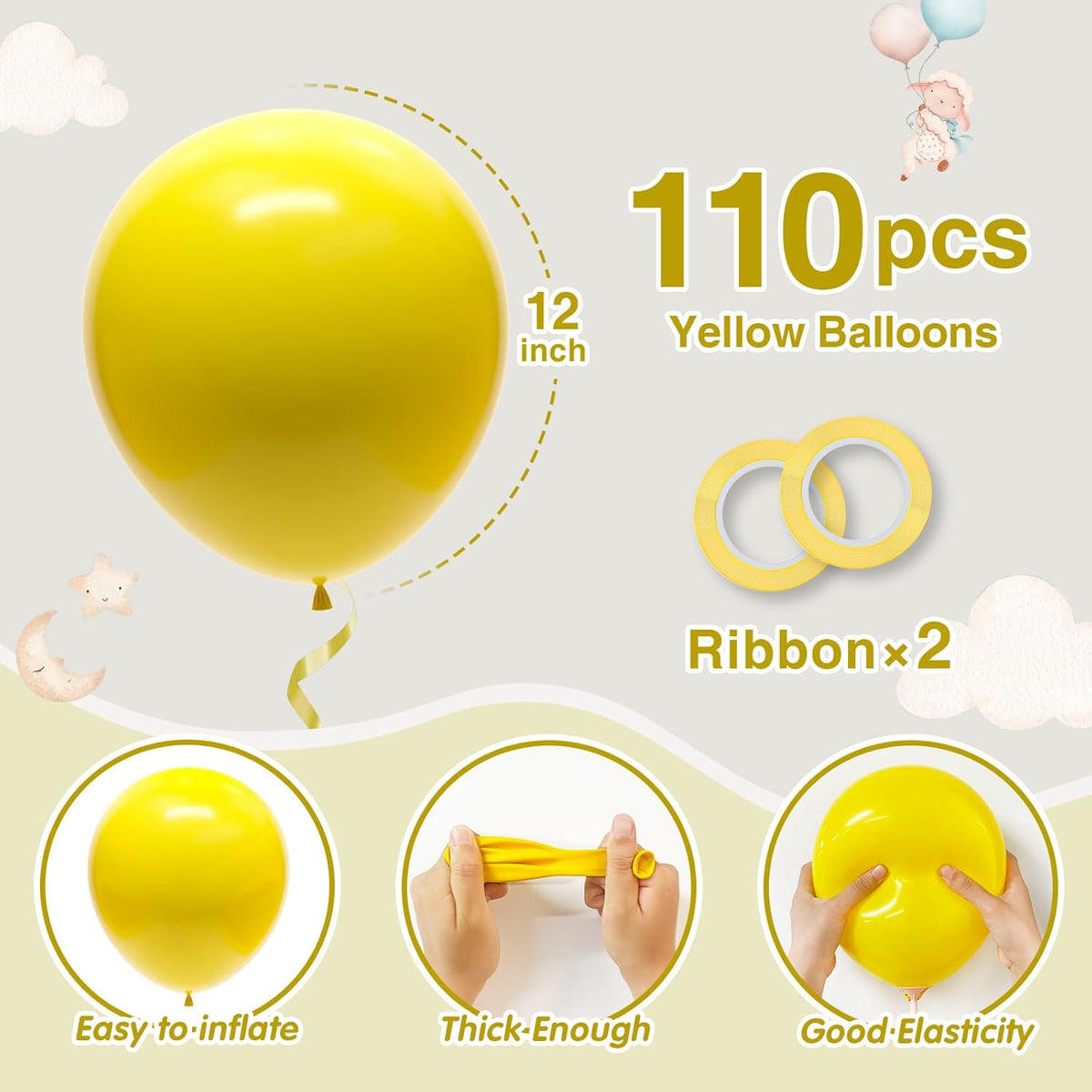 110pcs Yellow Balloons 12 Inch Latex Balloon Arch Kit for Birthday Baby Shower Anniversary