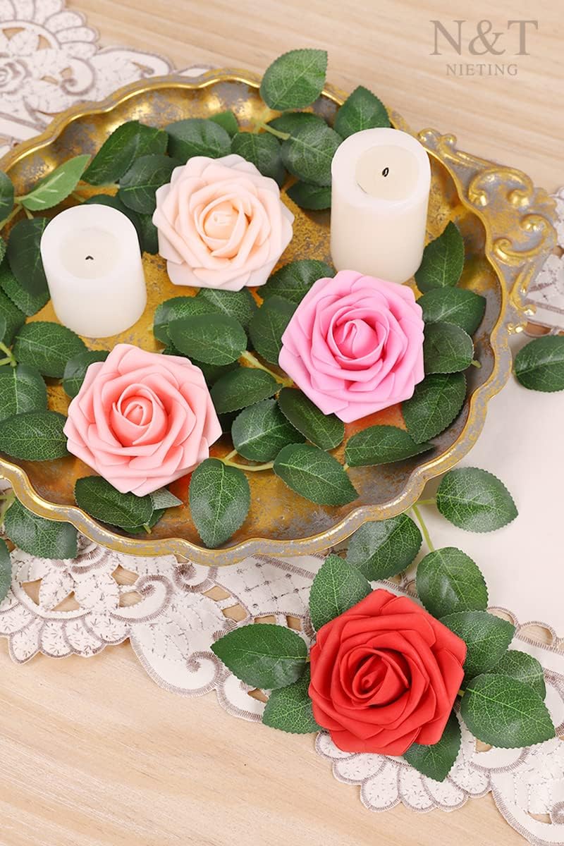 N&T NIETING Artificial Flowers 50pcs Real Touch Faux Flowers Bulk with Stems for DIY Wedding