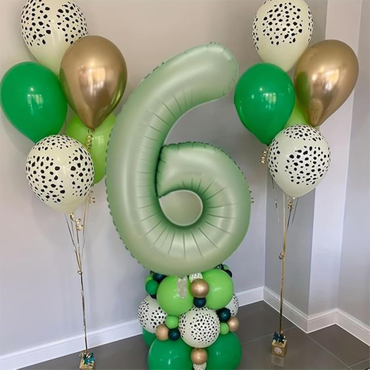 Number 6 Balloons, 40’’ Large Olive Green Number 6 Foil Helium Balloons for Girls Women, Self