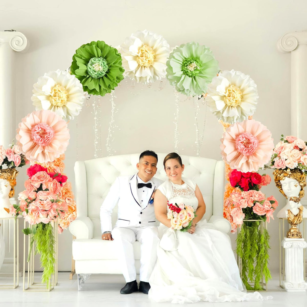 SUNBEAUTY 4 PCS 20" Sage Green Giant Paper Flowers Large Crepe Paper Tissue Flowers Artificial