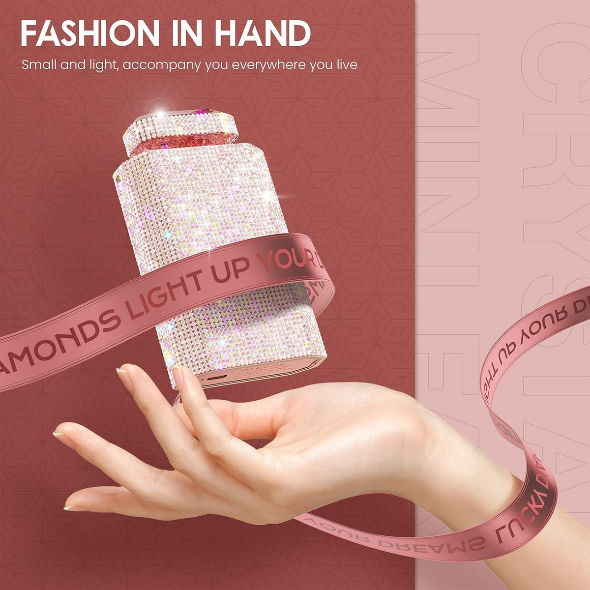 Bling Handheld Personal Fan, Rechargeable with 3 Speeds, Crystal Pull-out Portable Cooling Fan for