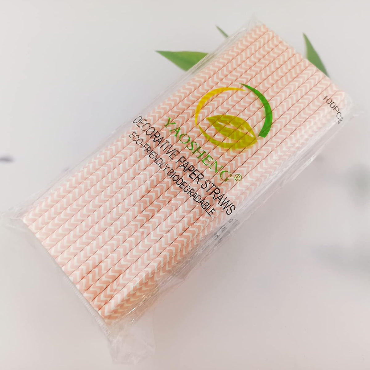 YAOSHENG Premium Disposable Waves Striped Drinking Paper Straws, Pack 100 Pink Waves Paper Straws