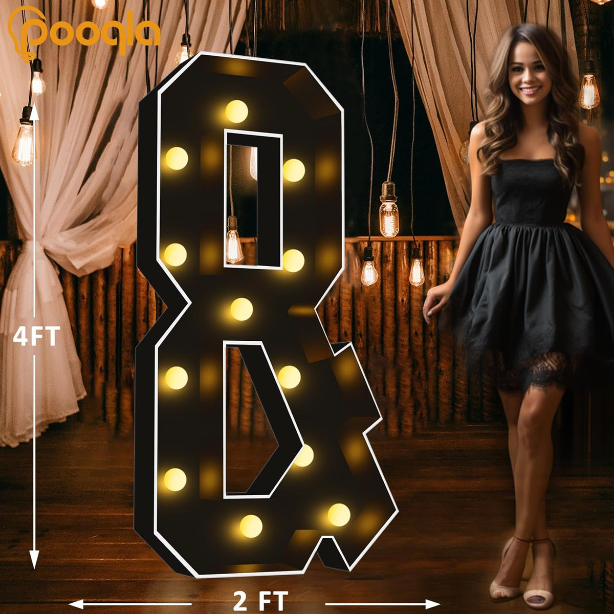 Pooqla 4 FT Marquee Light Up Letters, Black Marquee Letter Lights 4 Feet Tall for Birthday
