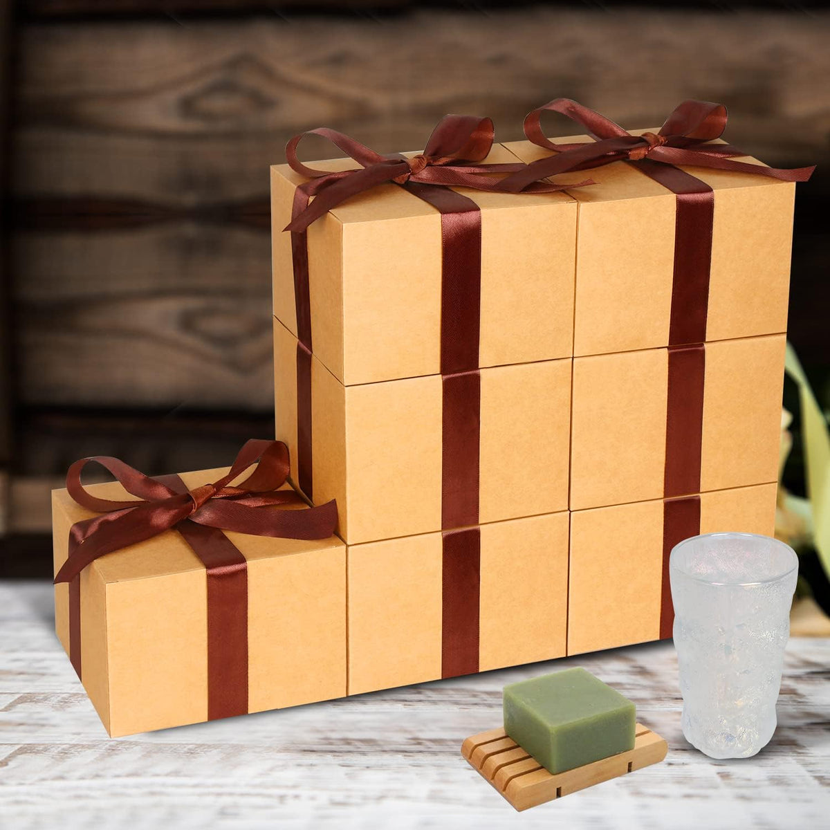 COTOPHER Small Gift Boxes 10 Pack 6x6x4 inches Brown Gift Boxes with Lids for Gifts, Crafting