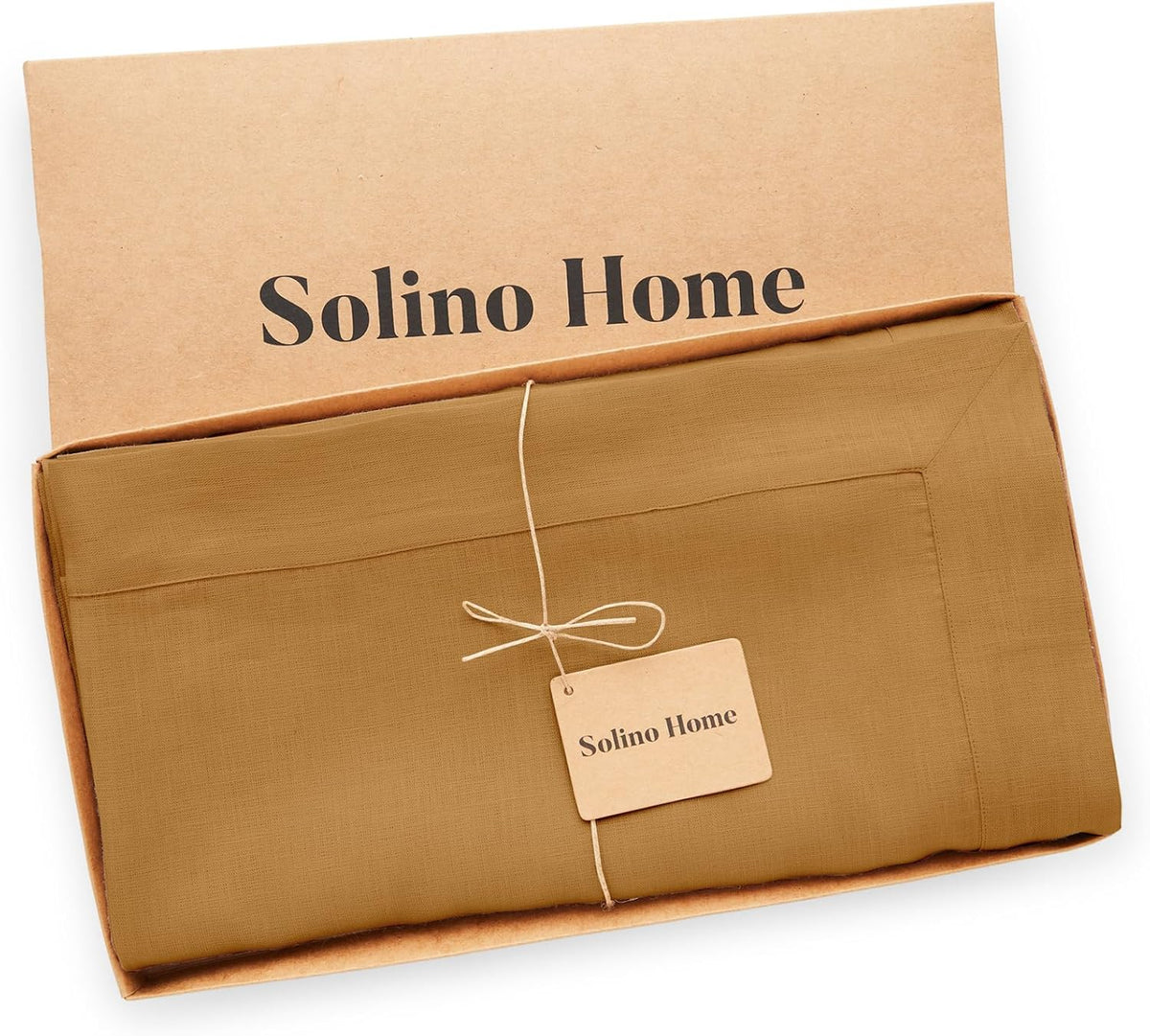 Solino Home Linen Tablecloth for Rectangle Tables 60 x 90 Inch - 100% Pure Linen Caramel Table