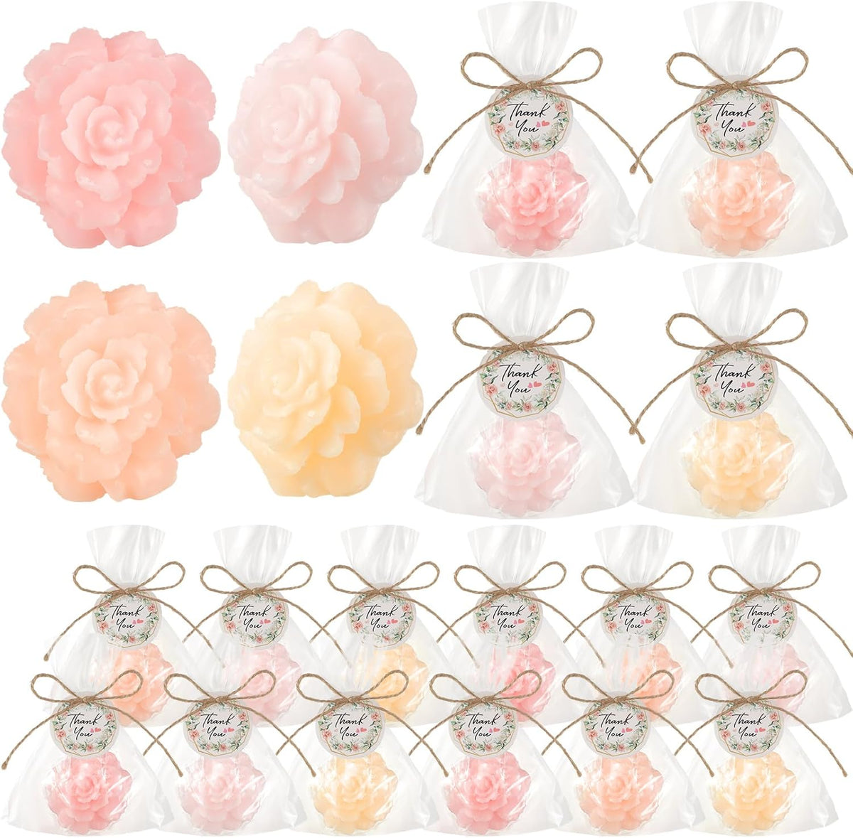 Demissle 20 Set Flower Mini Soaps for Guests Rose Soap Baby Shower Soap Favors with Thank You Tags