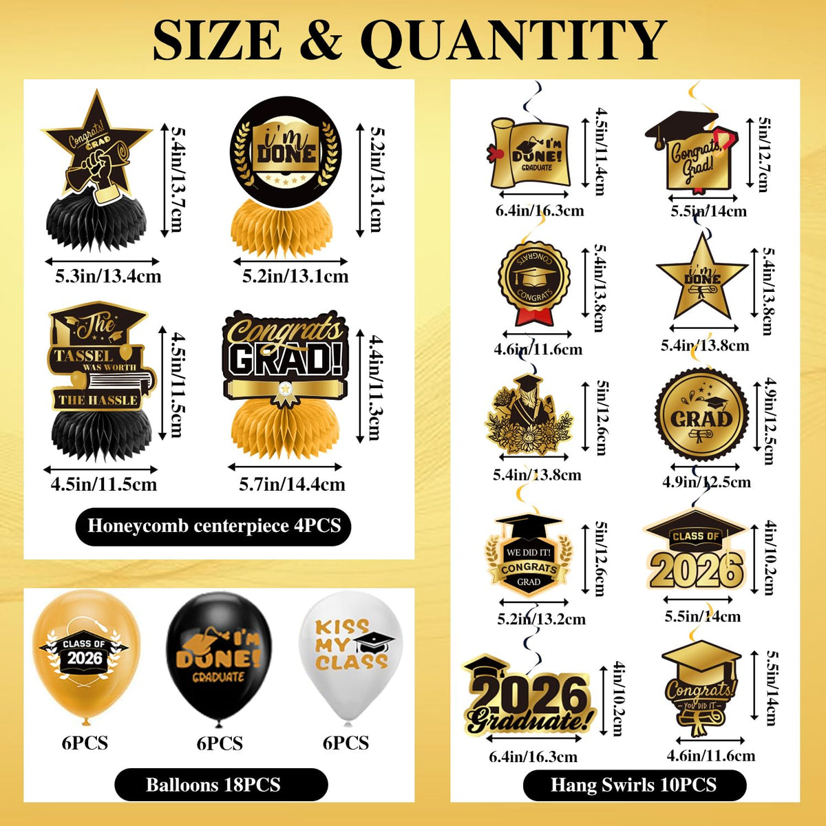 Graduation Decorations 2026 Gold Themed Set - Congrats Grad Banner, Class of 2026 Backdrop
