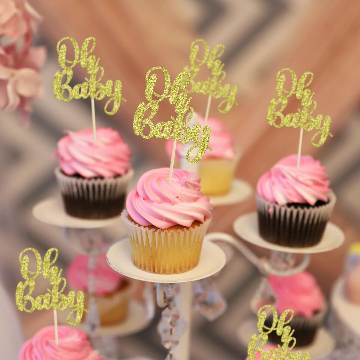 Gyufise 36 Pack Oh Baby Cupcake Toppers Glitter Baby Shower Cupcake Picks Decorations for