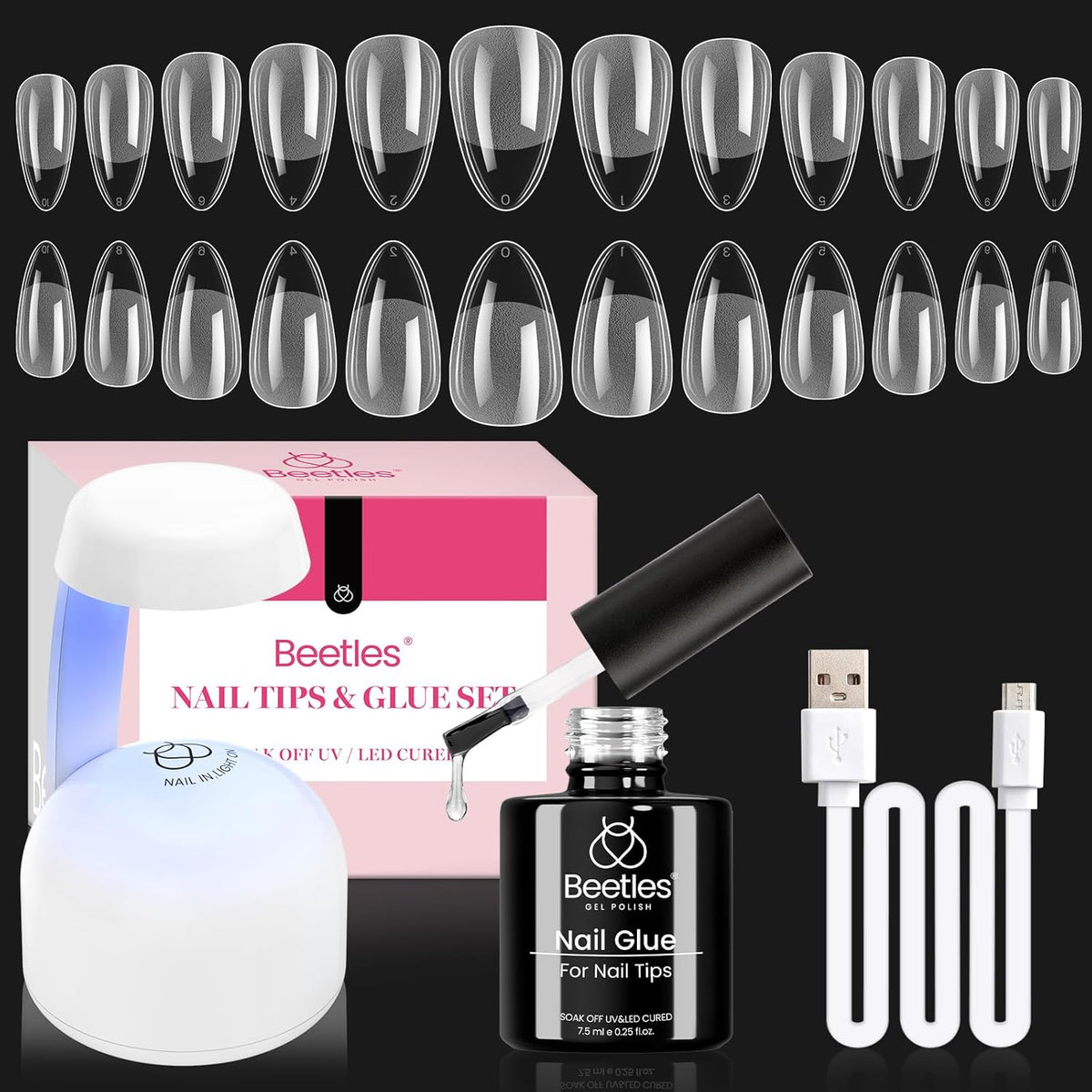 Beetles Gel Nail Kit Amond Shape - 504Pcs Gel Nail Kit Easy Nail Extension Set Etch X Nail Tips