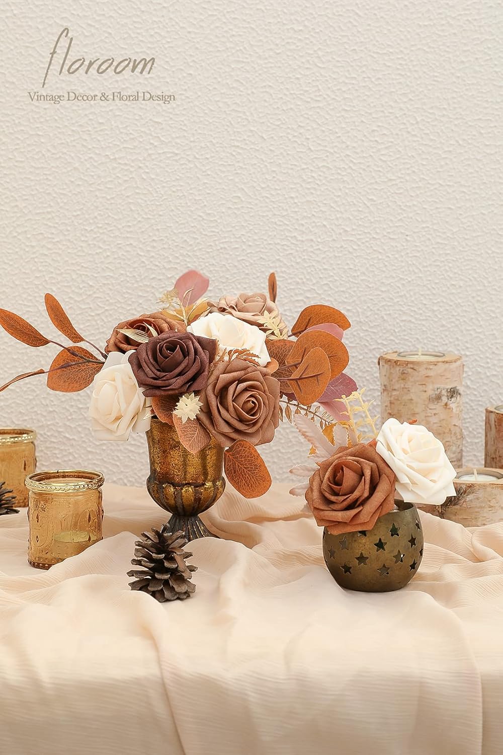 Floroom Artificial Flowers 25pcs Real Looking Earth Tones Ombre Colors Foam Fake Roses with Stems