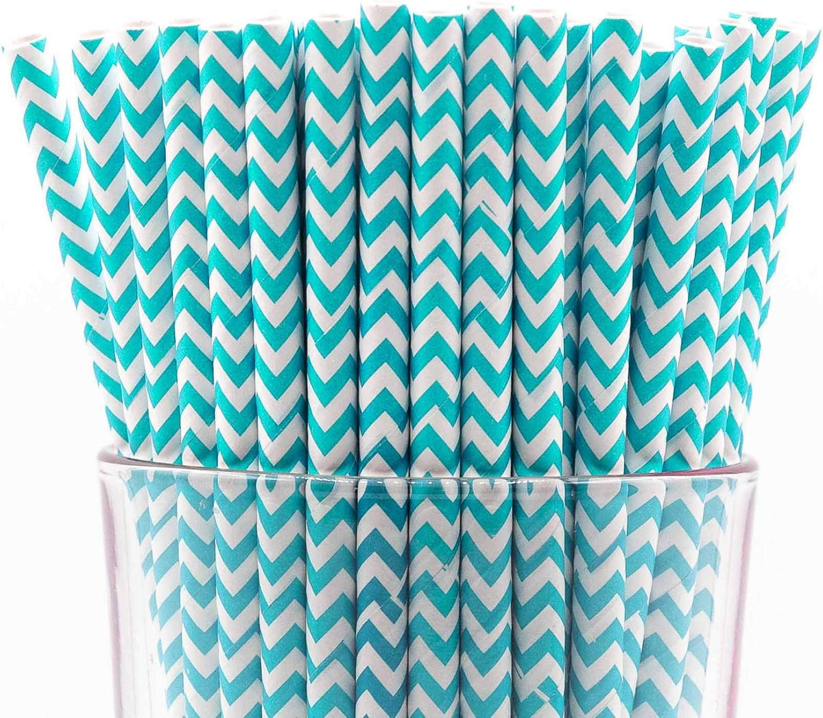 Pack of 300 Turquoise Chevron Biodegradable 4-Ply Paper Drinking Straws (Compostable, Non-toxic