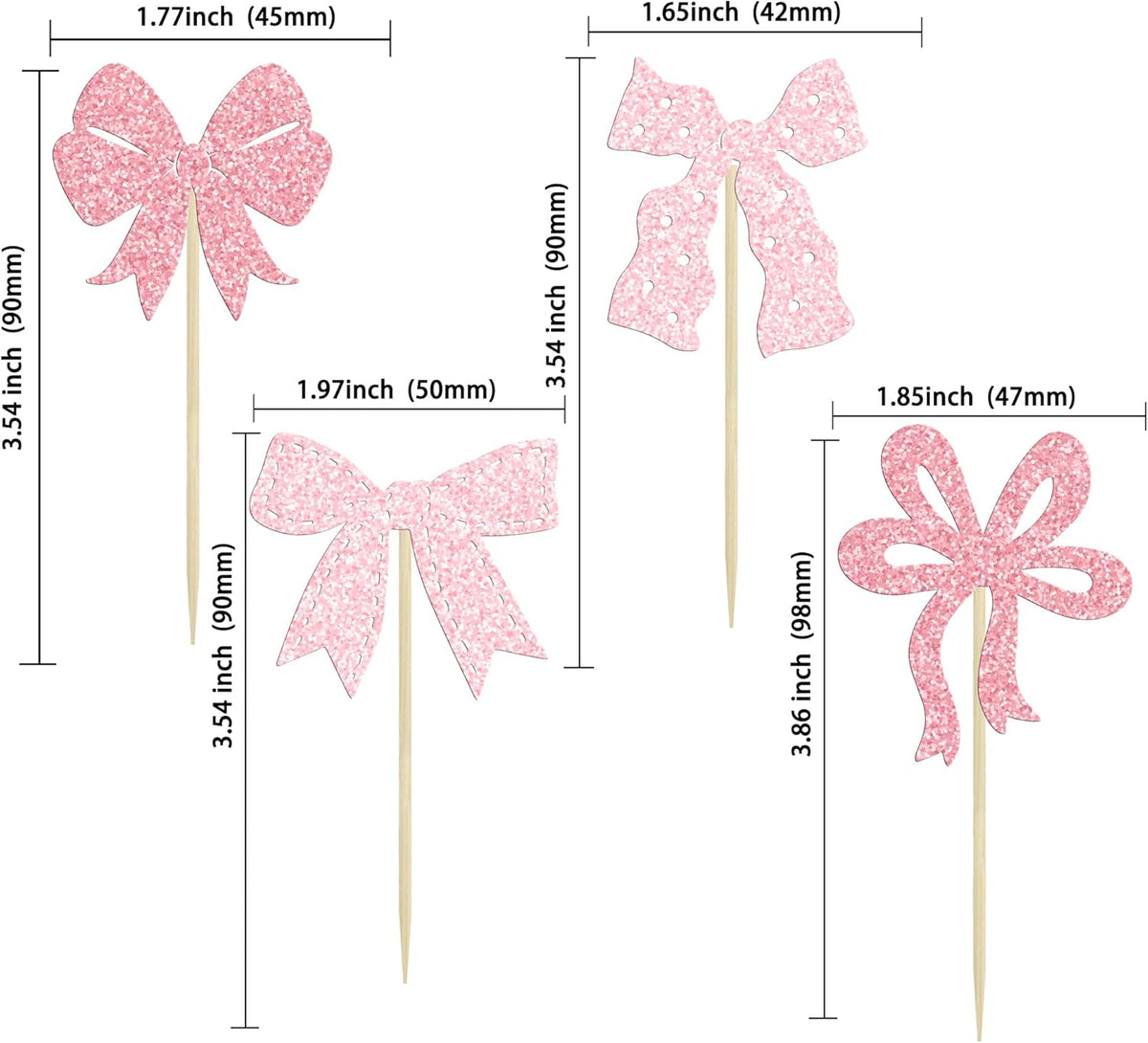 Ephlyn 24Pcs Pink Bow Cupcake Toppers Bow Birthday Cake Topper Girls Birthday Party Decorations