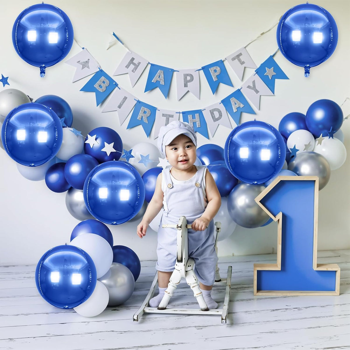 6Pcs Royal Blue Round Foil Balloons,Giant 4D Round Ball Balloons,22 Inch Metallic Blue Balloon for