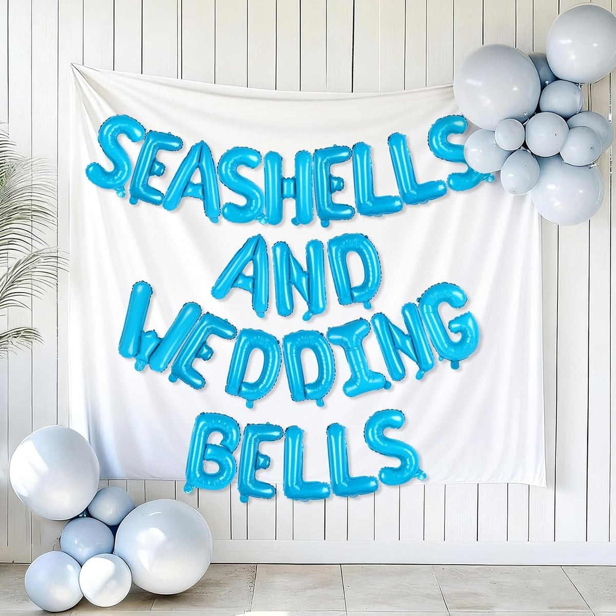 Seashells and Wedding Bells Balloon Banner Bachelorette Party Decorations Blue Alphabet Letter Foil