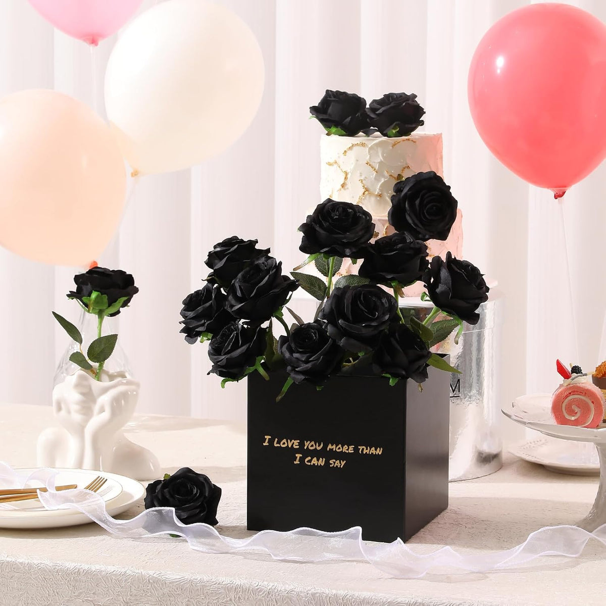 Tifuly Black Roses Artificial Flowers -12 pcs Realistic Single Long Stem Fake Silk Roses Bouquet
