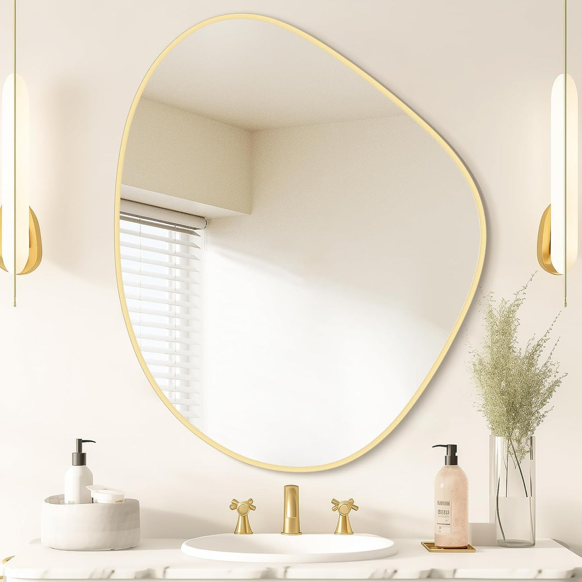WallBeyond Asymmetrical Mirror, Irregular Wall Mirror for Bathroom, Abstract Wall Mirrors