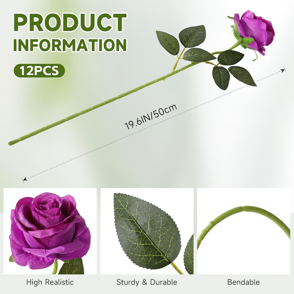 Tifuly Purple Roses Artificial Flowers - 12 pcs Realistic Single Long Stem Fake Silk Roses Bouquet