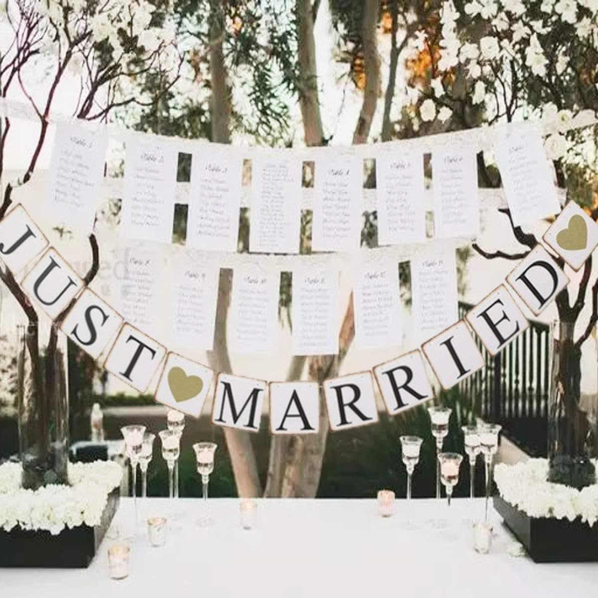 GuassLee JUST Married Banner Car Decorations, Gold Glitter Just Married Sign Garland for Bridal