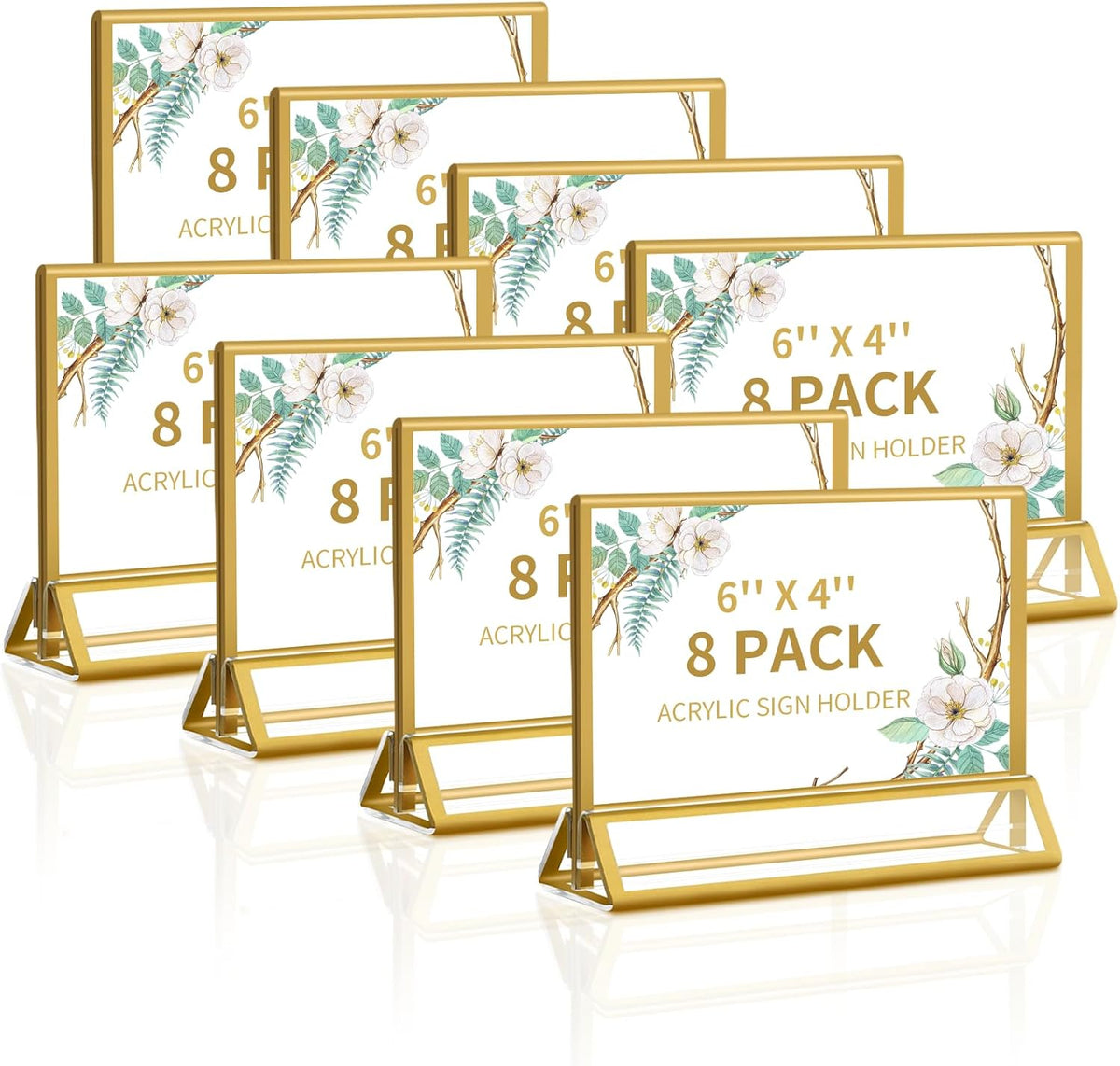 Smarpau 6x4 Gold Acrylic Sign Holder, 8 Pack Wedding Table Number Holders with Horizontal Stand