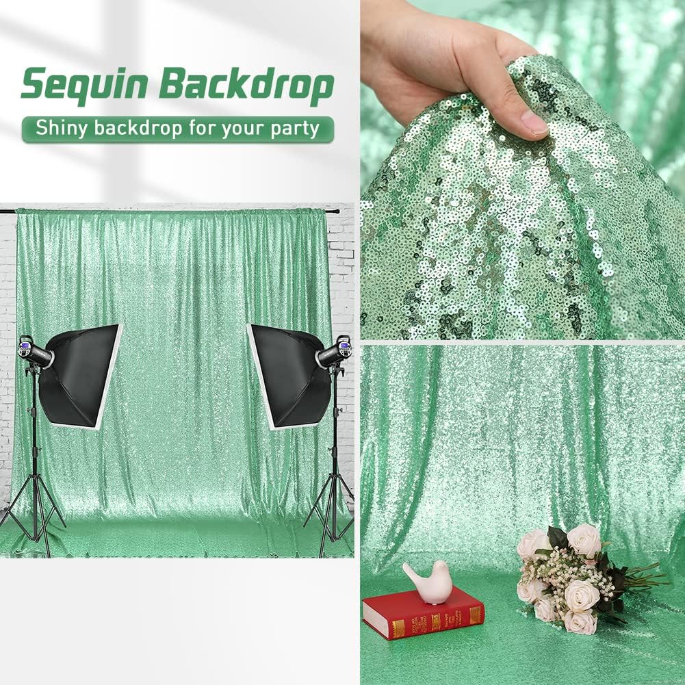 Eternal Beauty Mint Greem Sequin Backdrop, 7x7 Ft Glitter Background Curtains for Shimmer