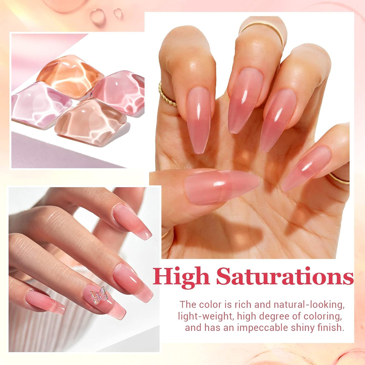 AZUREBEAUTY Dip Powder Nail Starter Kit, 4 Colors Translucent Jelly Nude Gentle Pink Dipping Powder