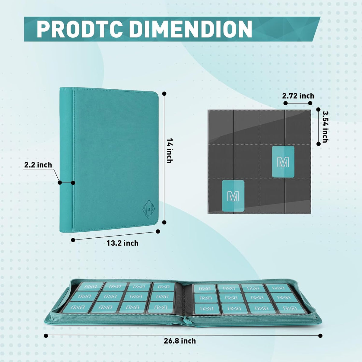 Premium Card Binder 12 Pocket for 720 Pockets Trading Card Binder, PU Zipper Card Collection Album