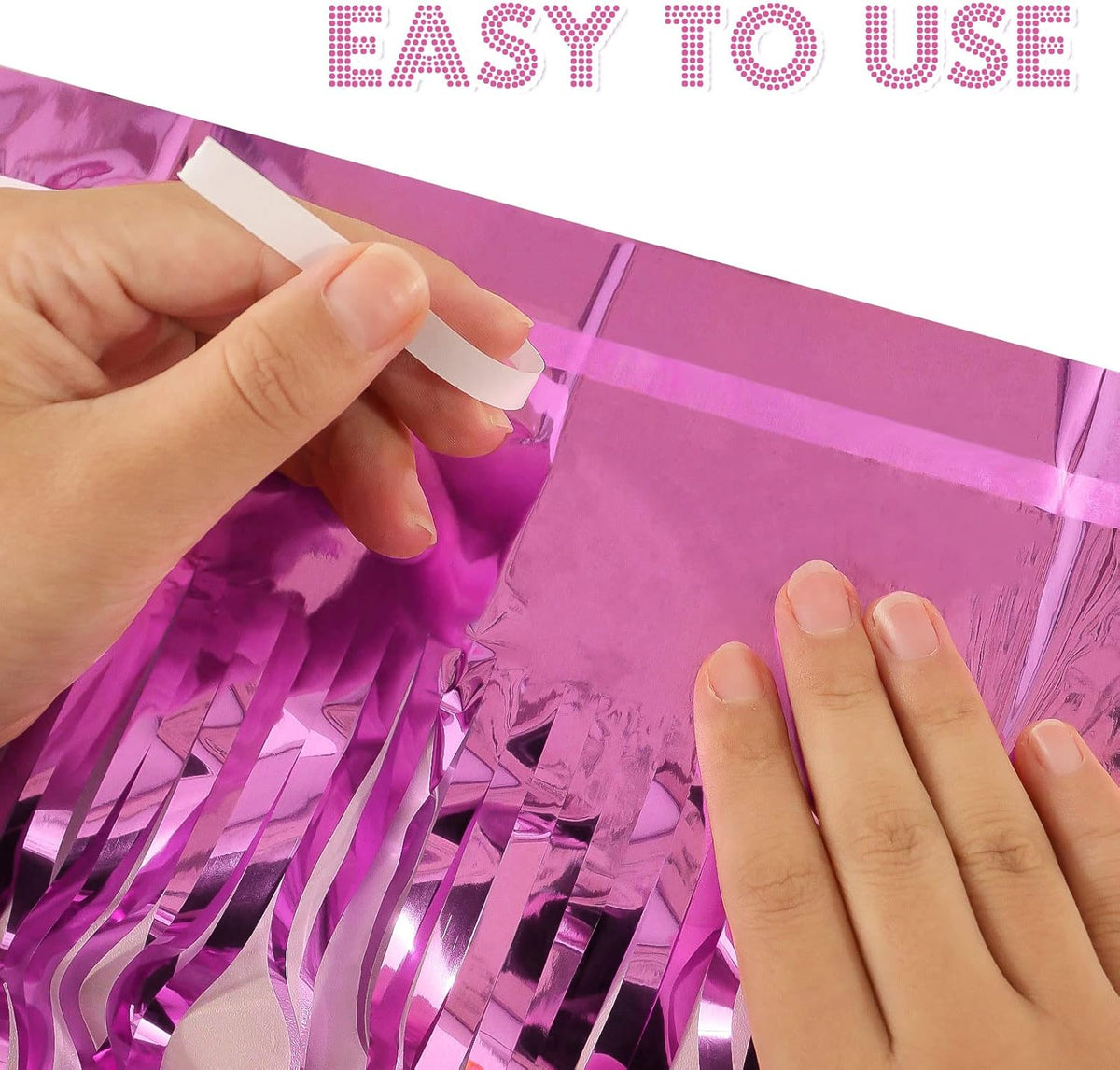 2 Pack Pink Fringe Curtains Foil Shiny Fringe Backdrop Tinsel Door Streamers Foil Curtains for