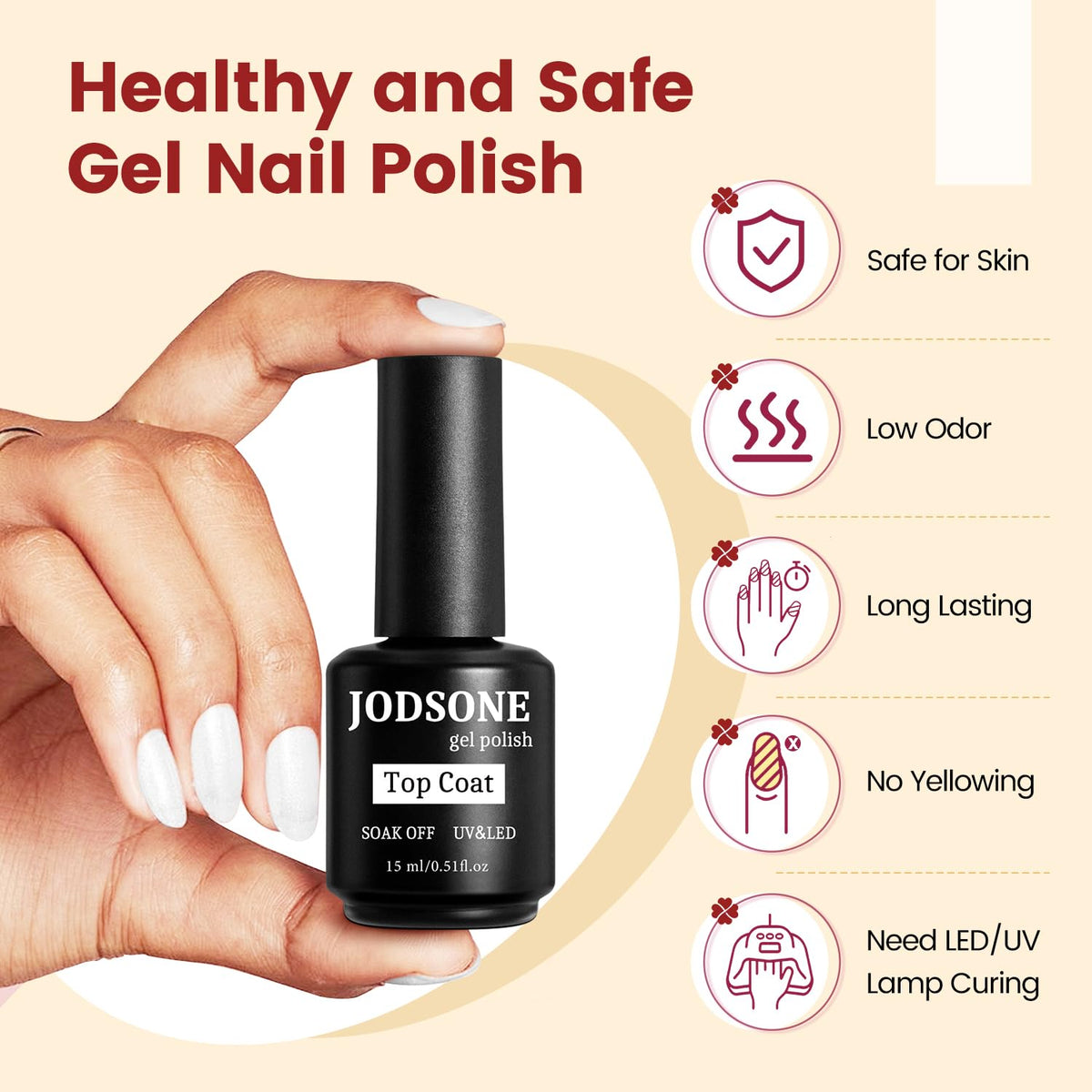 JODSONE 15ML Top Coat Gel Polish High Gloss Shine Finish Long Lasting Gel Nail Polish Professional