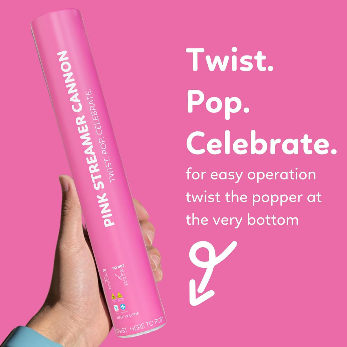 Pink Streamer Cannon Poppers | 2 Pack | Biodegradable Pink Streamers | TUR Party Supplies | Up to