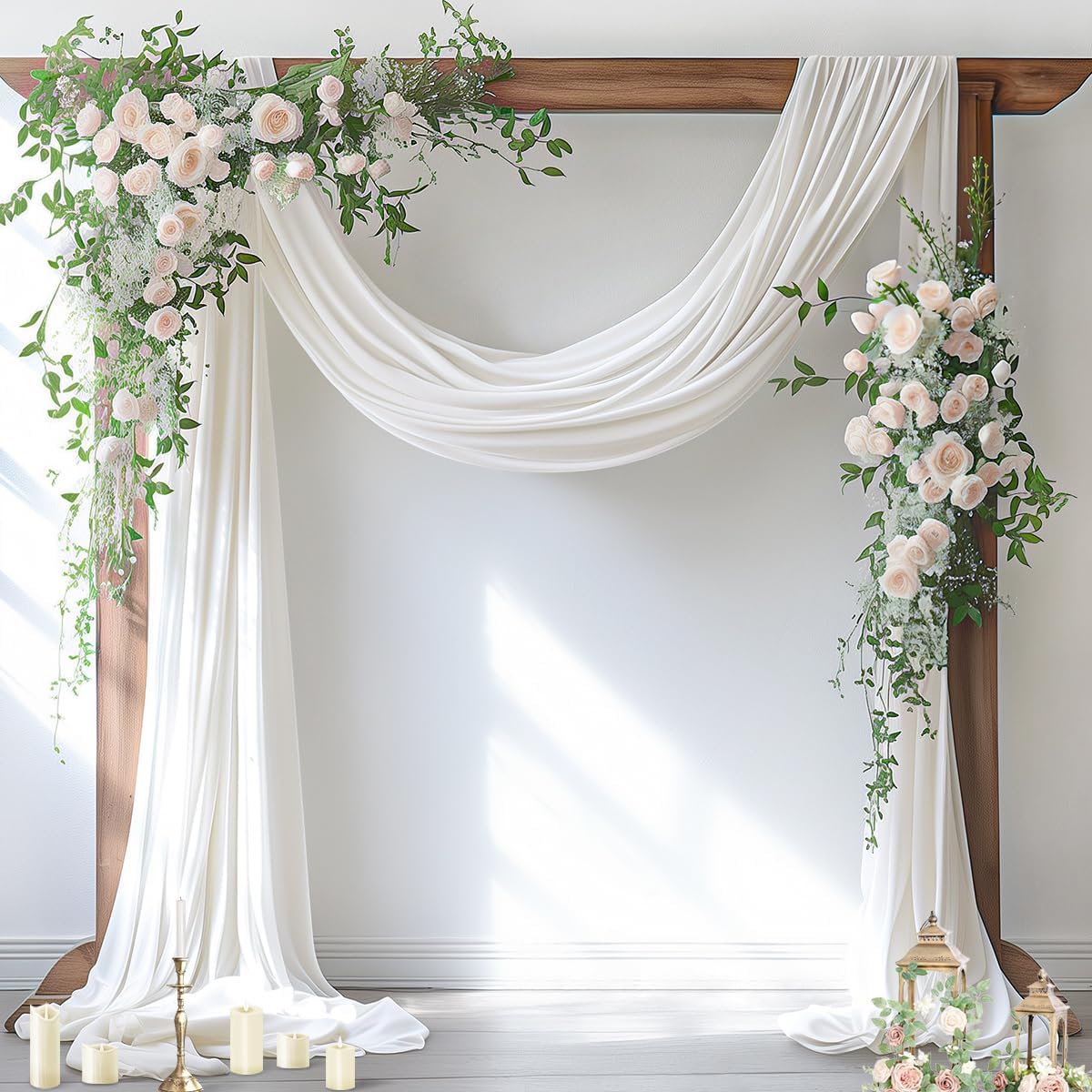 Socomi Ivory White Wedding Arch Draping Fabric 29" x 20Ft 2 Panels Sheer Outdoor Curtain Drapes