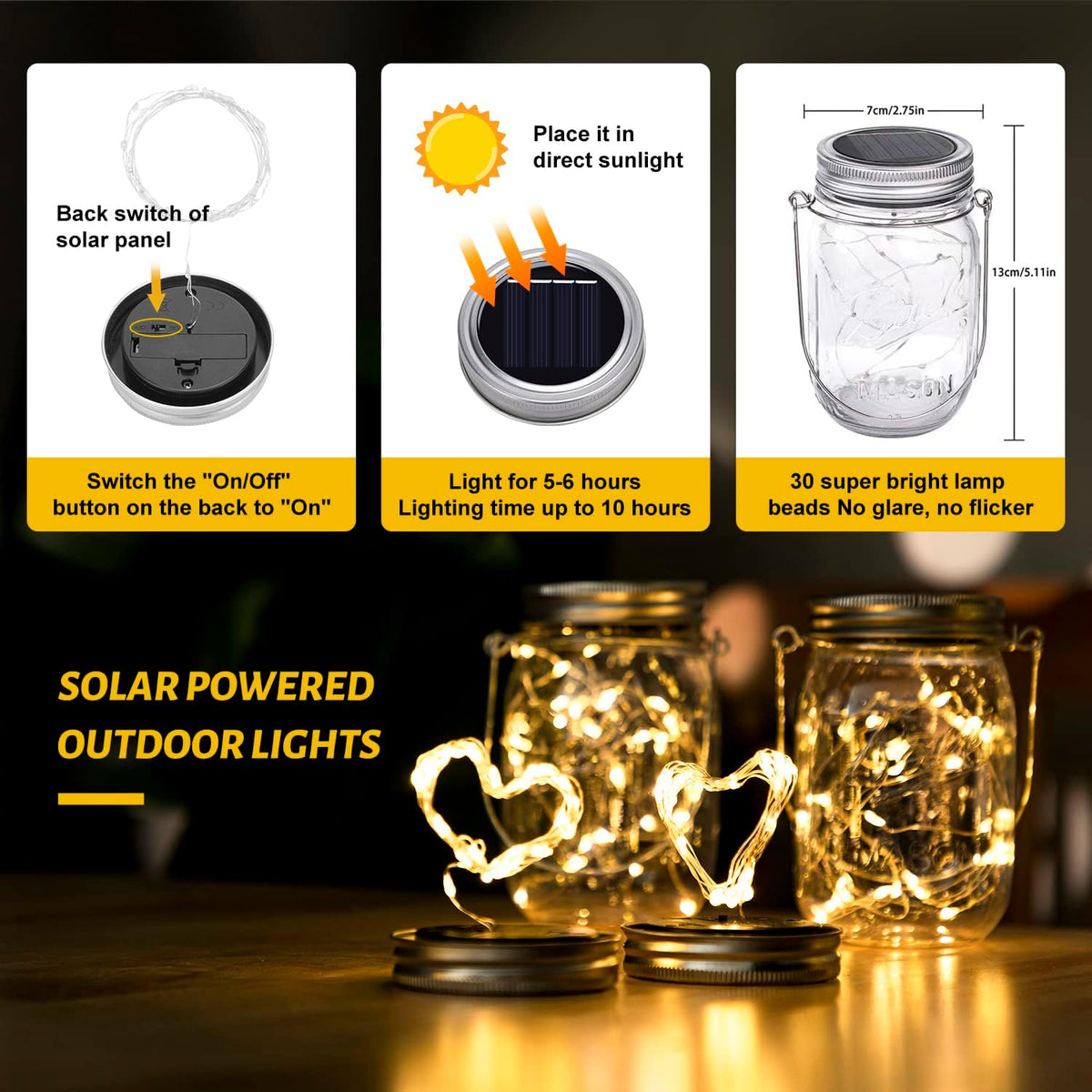 HXWEIYE 8 Pack Solar Mason Jar Lights Lanterns,Jars & Hangers Included，30LED Waterproof Hanging
