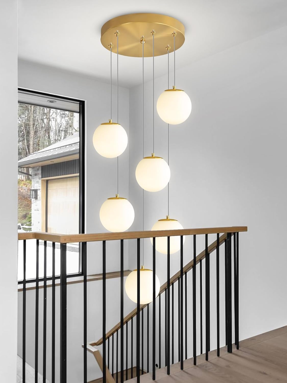 H 87in Globe Pendant Light 6-Lights Modern Hanging Chandelier for Kitchen Island Mid Century Globe