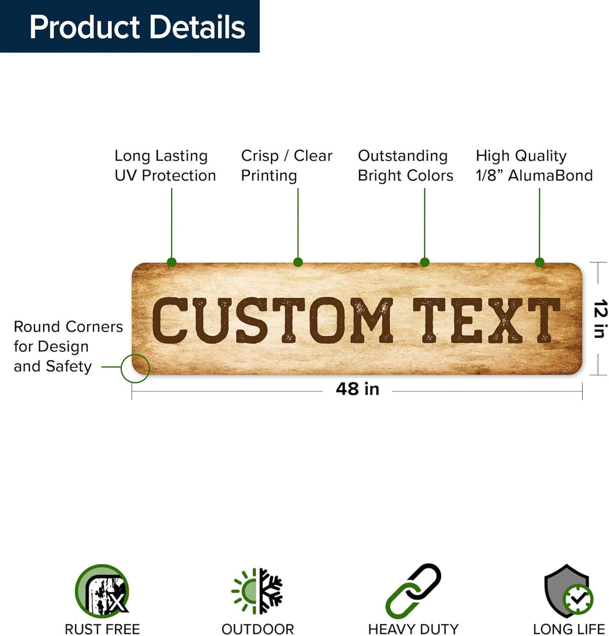 Custom Sign, Custom Street Sign, 11 Font Colors, 13 Font Styles, 4 Hole Options, 22 Sizes, 12x48