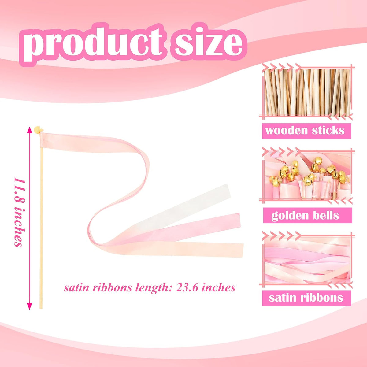 60 Pieces Wedding Colorful Ribbon with Bells, Party Ribbons Streamers Sticks Magic Wish Fairy Wand