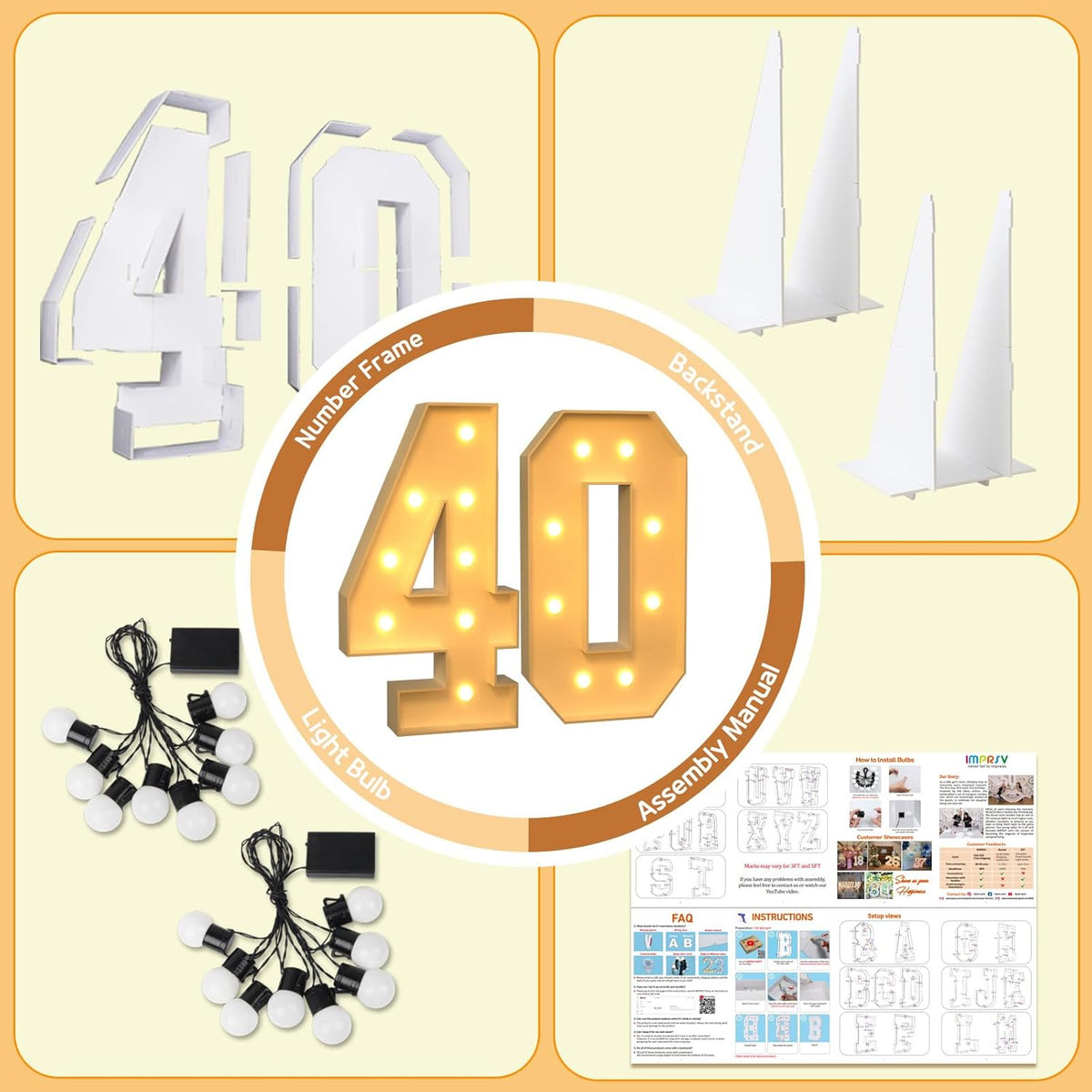 imprsv 3FT Marquee Numbers, Marquee Light Up Numbers 40th Birthday Decorations for Women Men, 40th